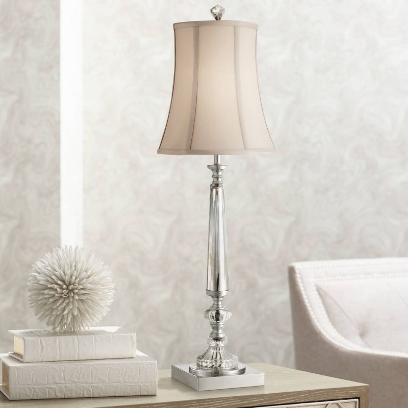 Vienna Full Spectrum Traditional Console Table Lamp Clear Crystal Taupe Bell Shade for Living Room Family Bedroom Bedside
