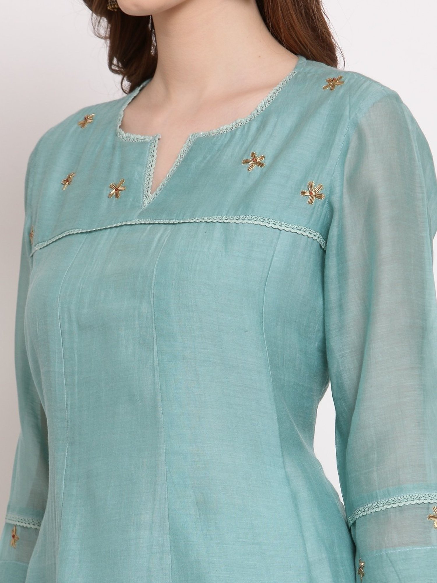 DART STUDIO Blue Embroidered Straight Kurta