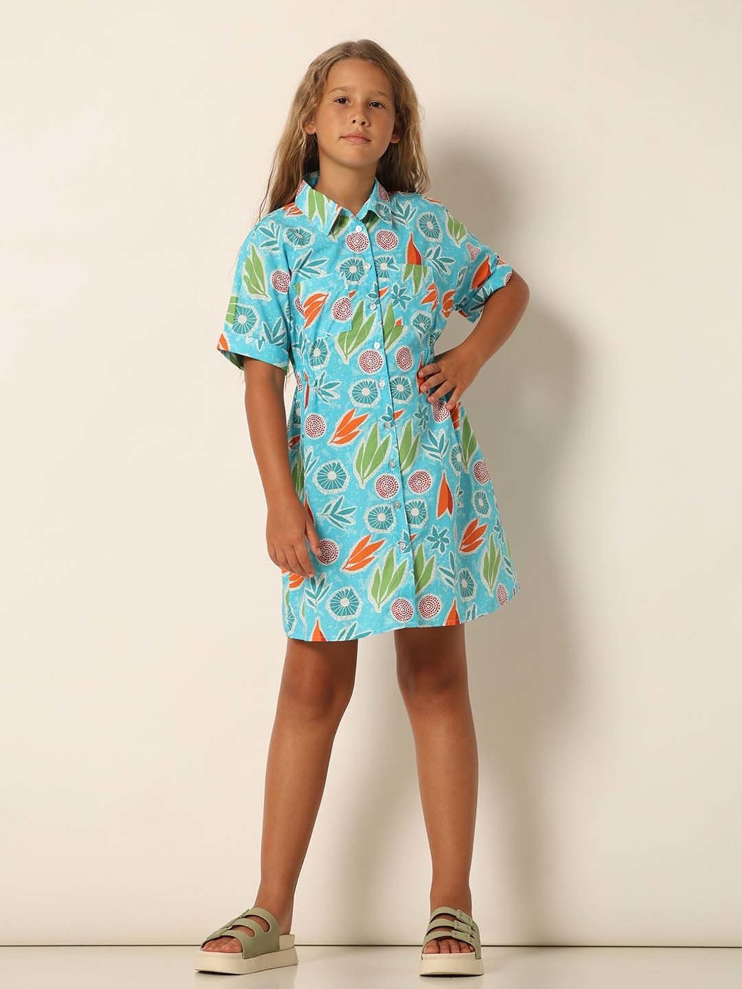VERO MODA GIRL Blue Cotton Printed Dress