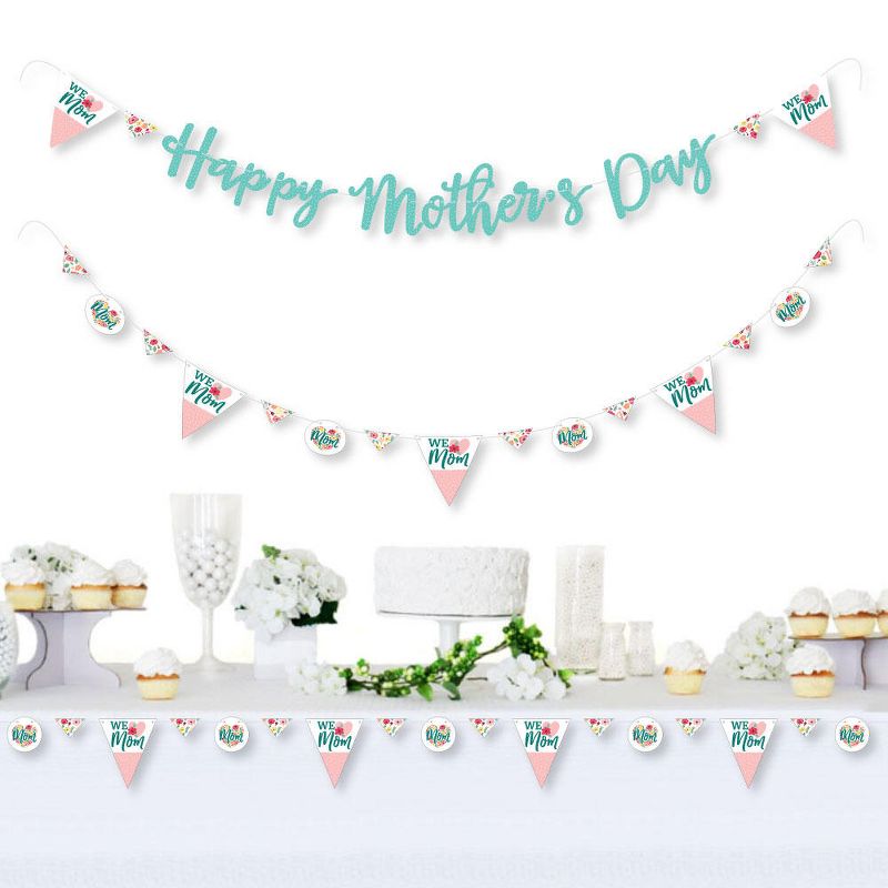 Big Dot of Happiness Colorful Floral Happy Mother's Day - We Love Mom Party Letter Banner Decor - 36 Banner Cutouts & Happy Mothers Day Banner Letters