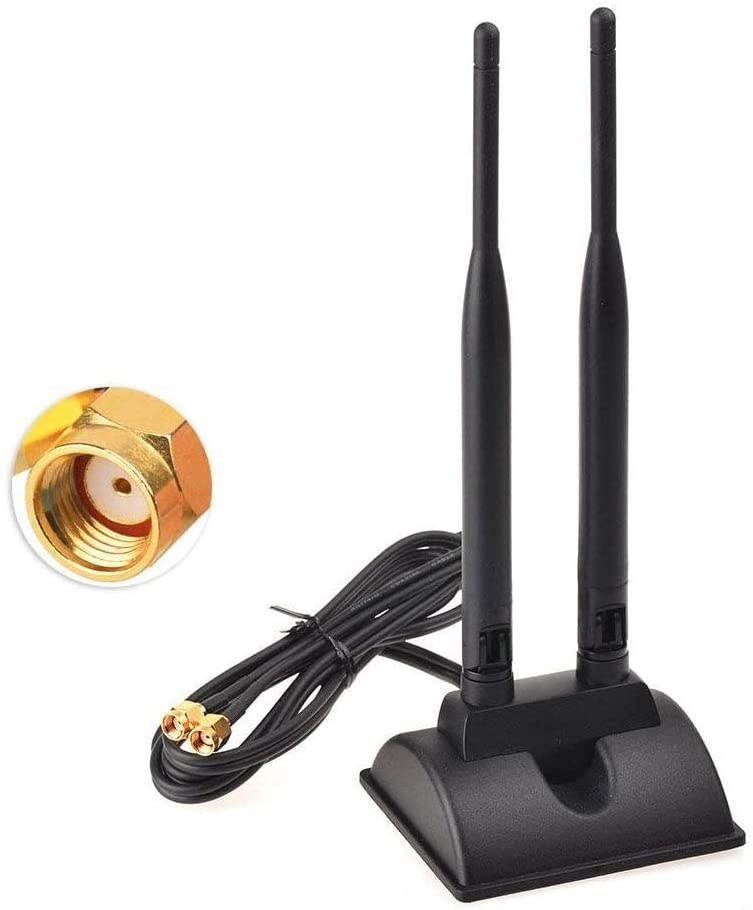 Dual WiFi Antenna 2.4GHz - 5.8GHz Dual Band Antenna Magnetic Base with RP-SMA Male Connector for Wireless Network Router - Access Point - PCI PCIe Cards - USB Adapter