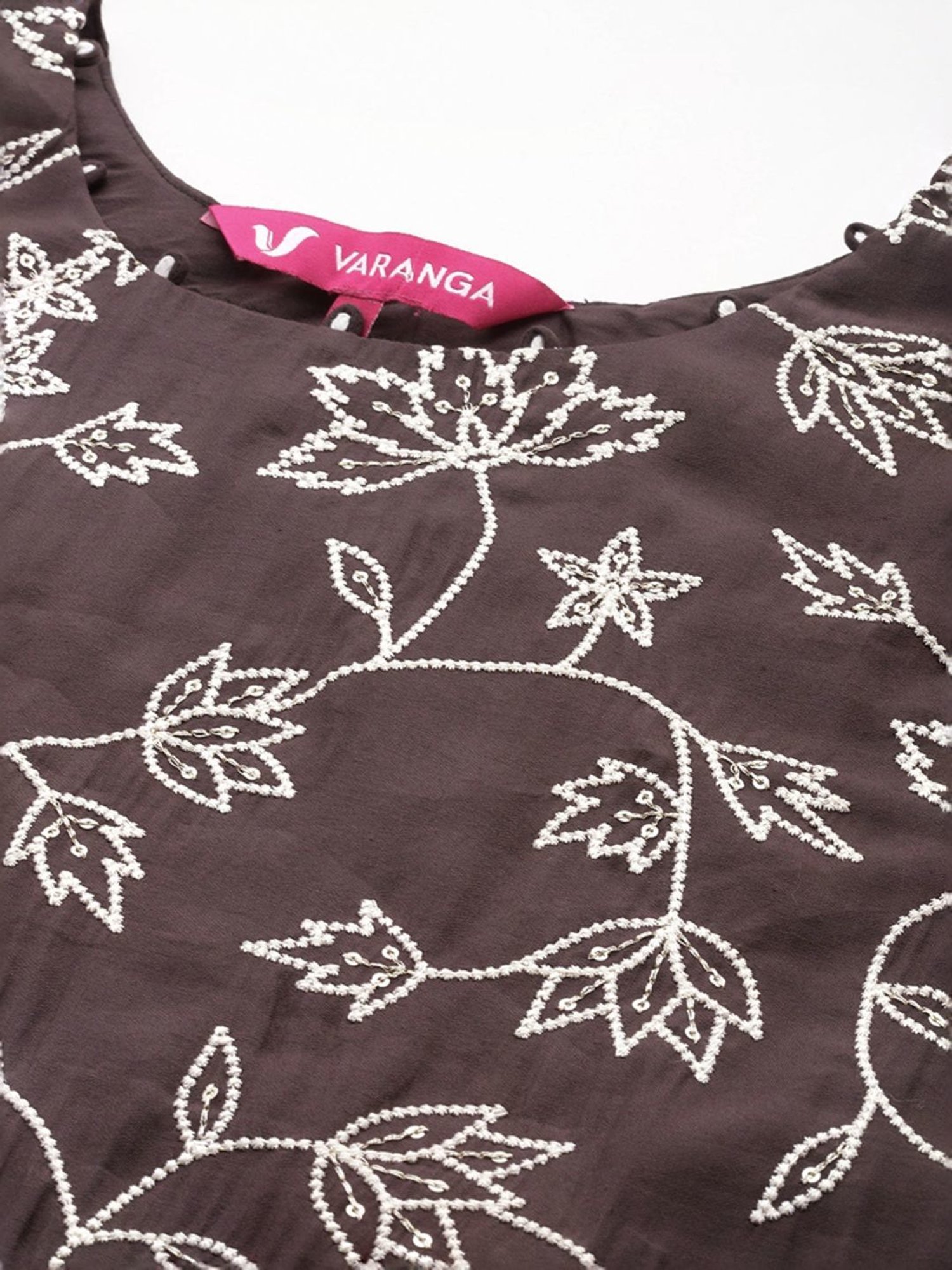Varanga Brown Embroidered Kurta Pant Set With Dupatta