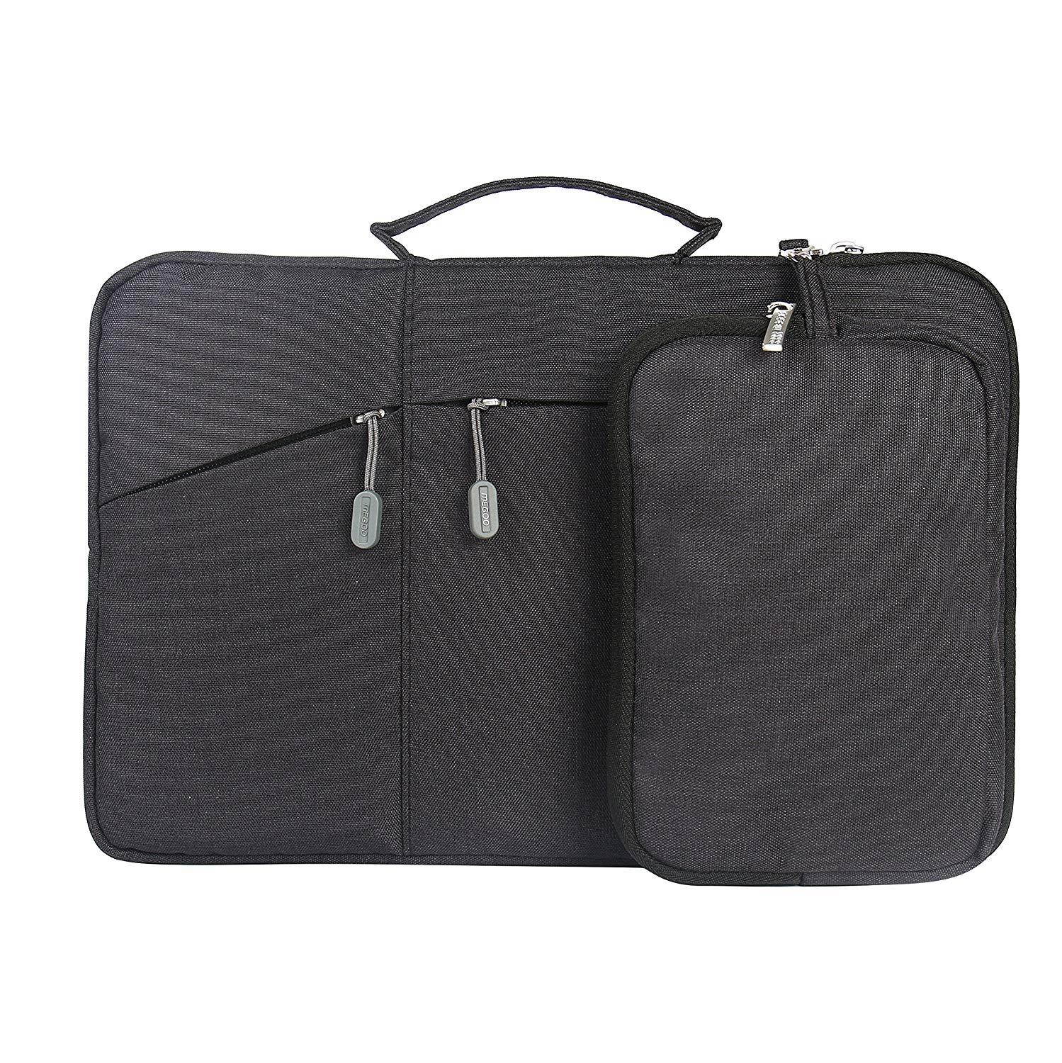 Megoo 13Inch Sleeve Case with Accessory Pouch for Microsoft Surface Laptop/Book 2 13.5"/iPad pro 12.9"/13" Macbook Air/Pro Chromebook Tablet Slim Water Resistant Carrying Case(Black With Charger Case)