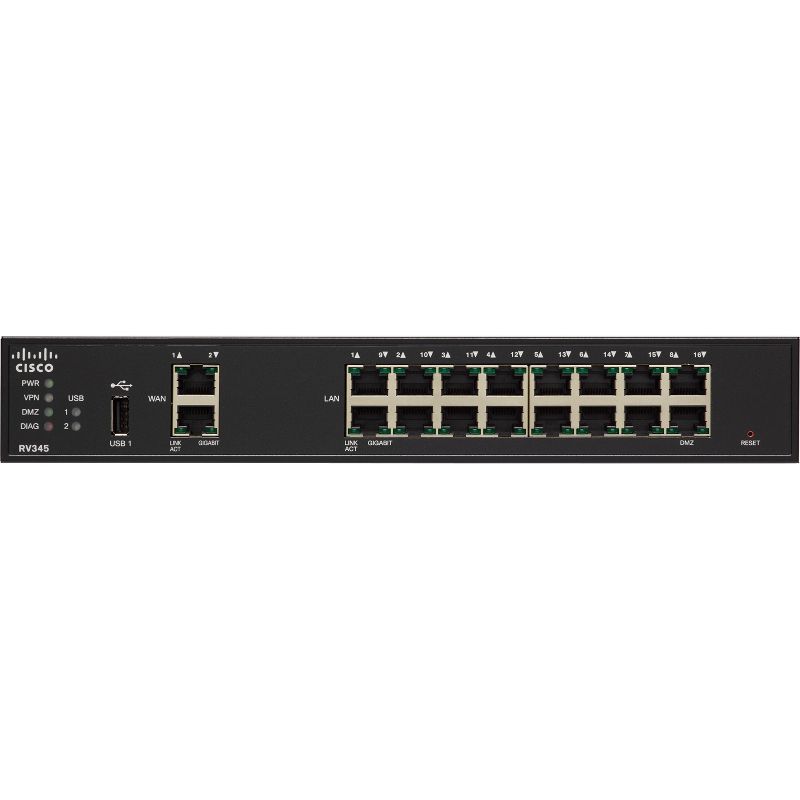 Cisco RV345 Router - 18 Ports - Management Port - SlotsGigabit Ethernet - Rack-mountable