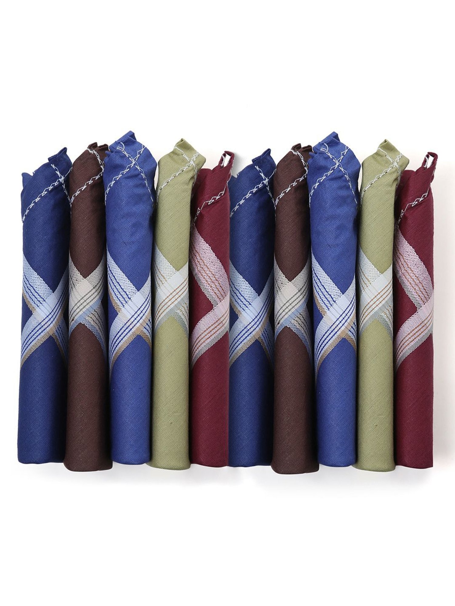 Crusset Multicolor Cotton Checks Handkerchief - Pack of 10