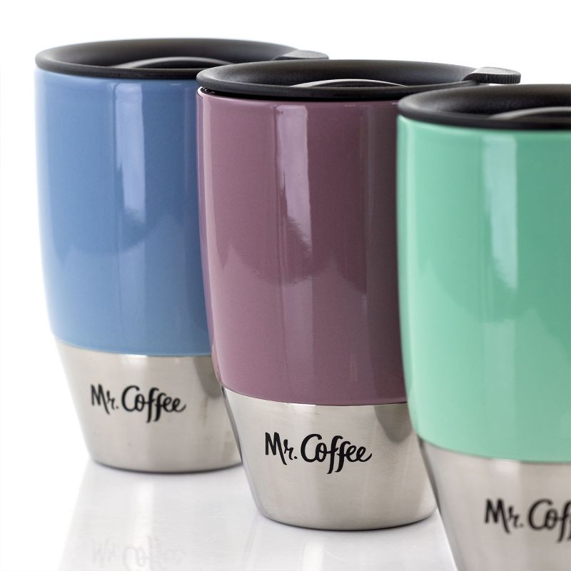 Mr. Coffee Couplet Pastel 3 Piece 15 Ounce Stoneware and Stainless Steel Travel Cups