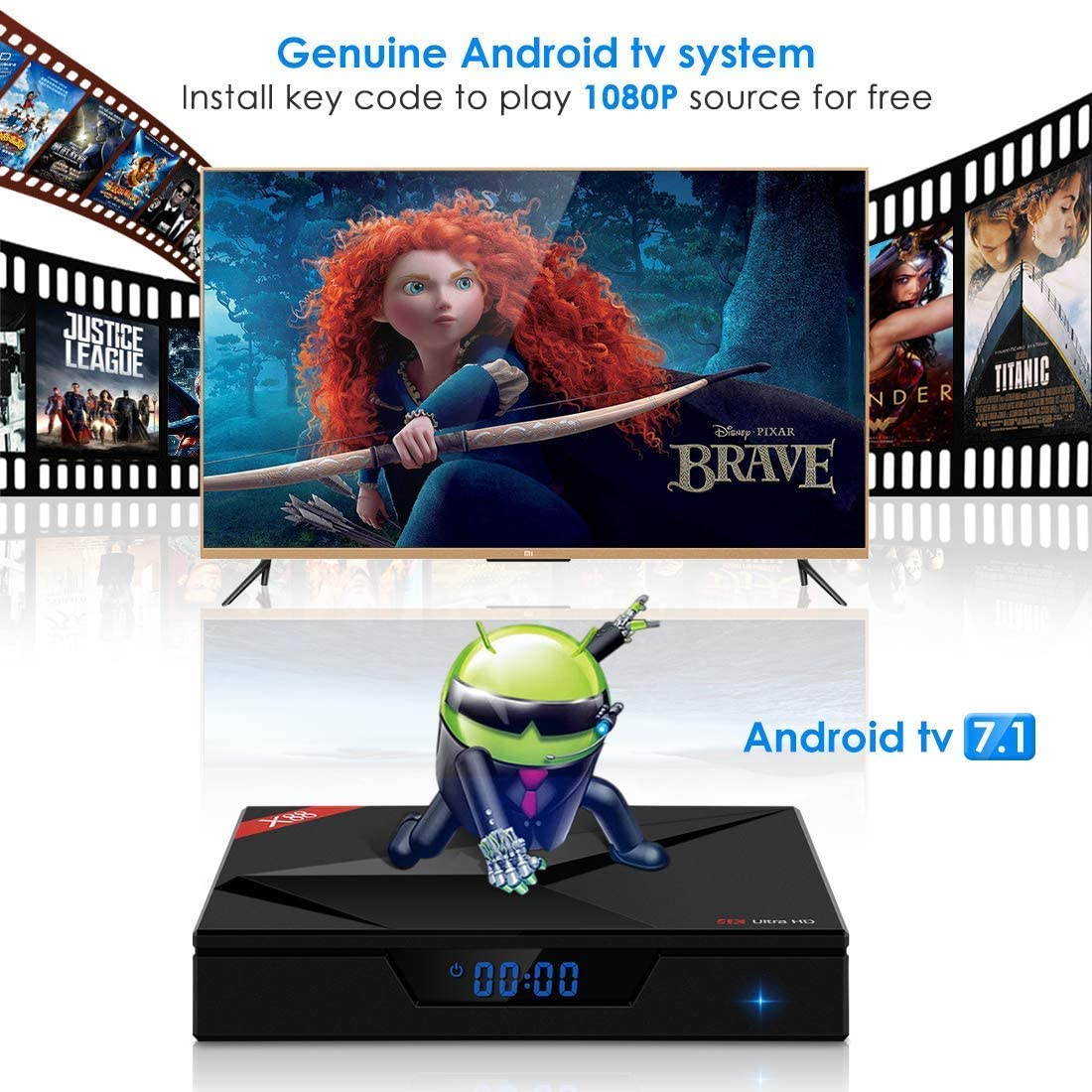 (Android TV system) Android TV Box 7.1 with 2.4G voice remote control, Kingbox X88 quad-core 4GB RAM+32GB ROM/ dual WiFi 2.4G+5G/BT 4.1/ full HD/4K2K UHD VP9 H.265/ Android smart TV box