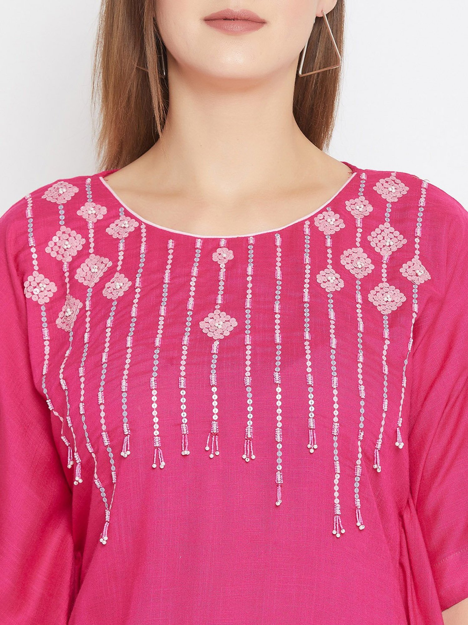 The Kaftan Company Pink Embroidered Kaftan Top