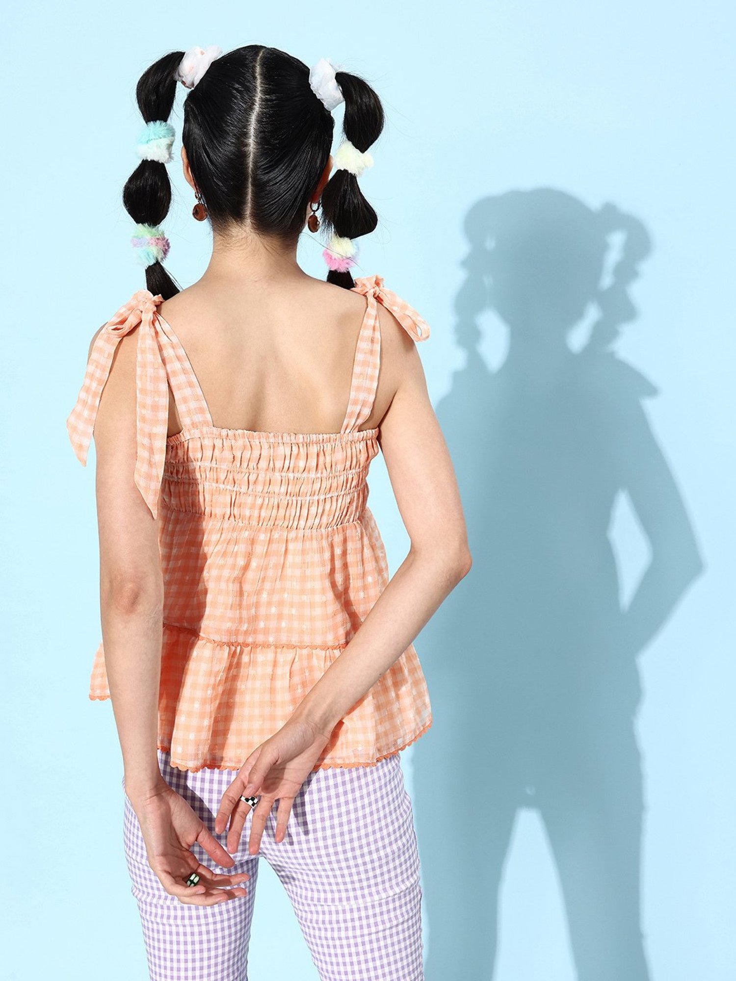 QUIERO Peach Checks Top