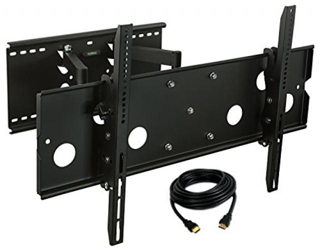 mountit! heavy duty full motion tv wall mount, large articulating television wall mount, fits lcd led plasma flat screen curved tvs up to 175 lbs, hdmi cable included mi310b