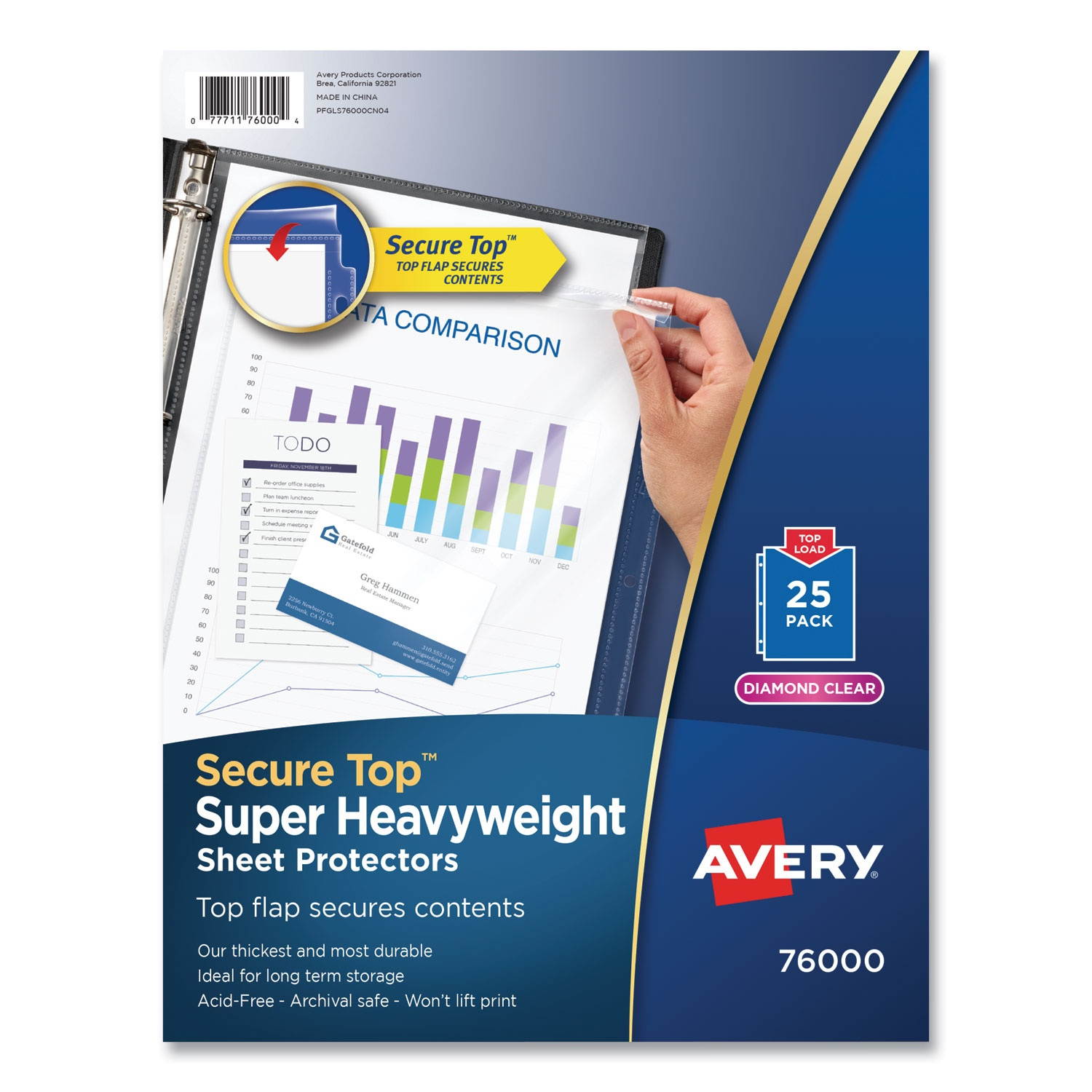 Avery Dennison - 76000 - Secure Top Sheet Protectors, Super Heavy Gauge, Letter, Diamond Clear, 25/Pack