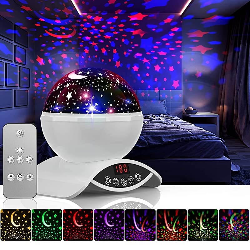 Night Lighting Lamp Modern Star Rotating Sky Projection Romantic Star Projector Lamp for Kids USB Rechargeable amp Remote Control Best Gifts for KidsBedroomWhite