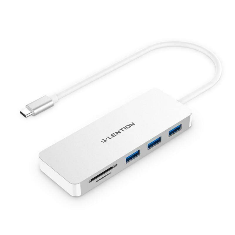 LENTION USB-C Multiport Hub with 3 USB 3.0 Ports, SD Card Reader, Micro SD Card Reader, Compatible with Thunderbolt 3