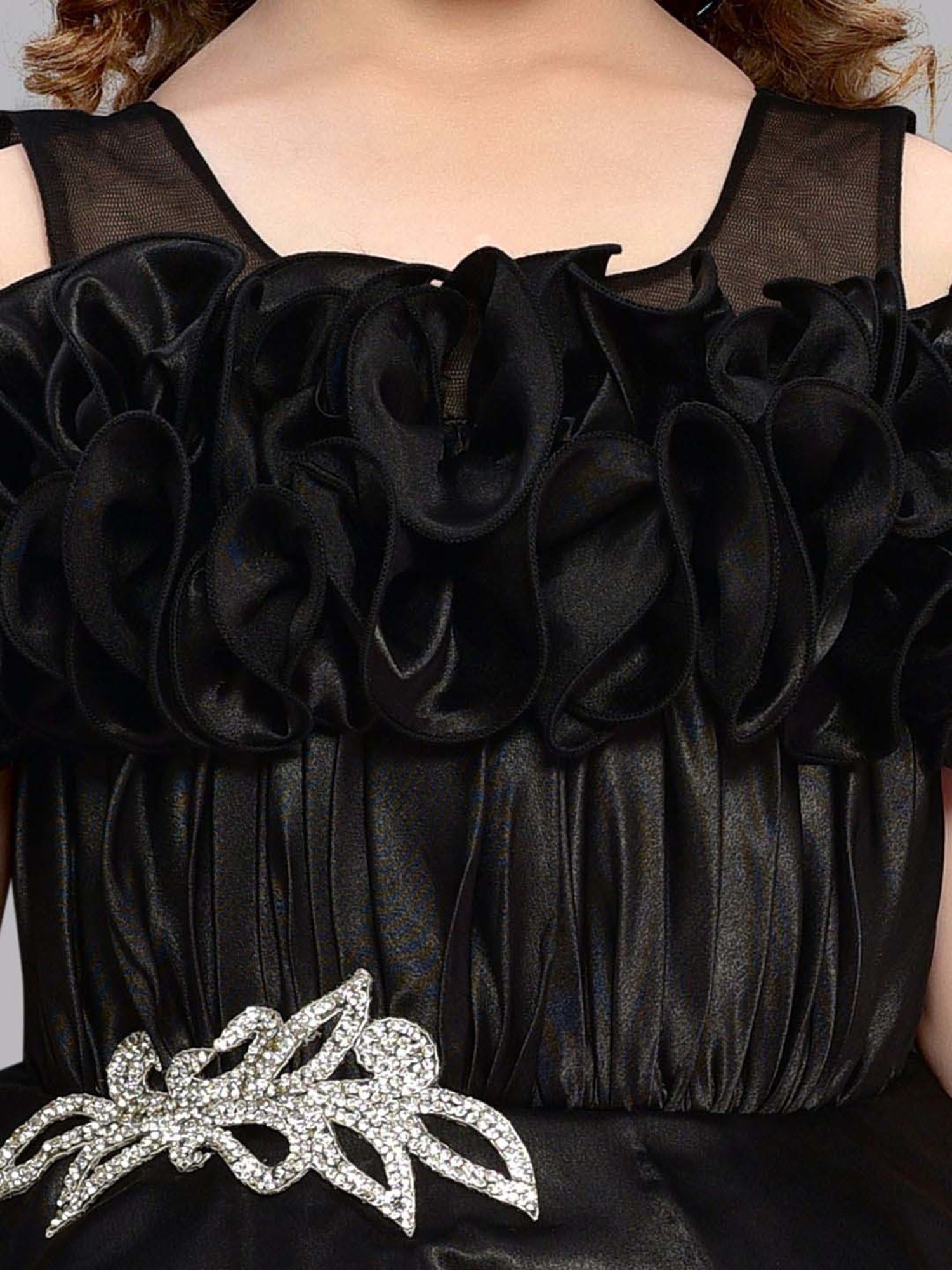 Pink Chick Kids Black Solid Party Gowns