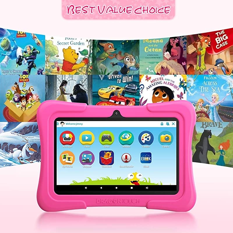 Y88X Pro 7 inch Kids Tablets, 2GB RAM 16GB ROM, Android 9.0 Tablet, Kidoz Pre Installed with Disney Contents (More Than $80 Value), Pink