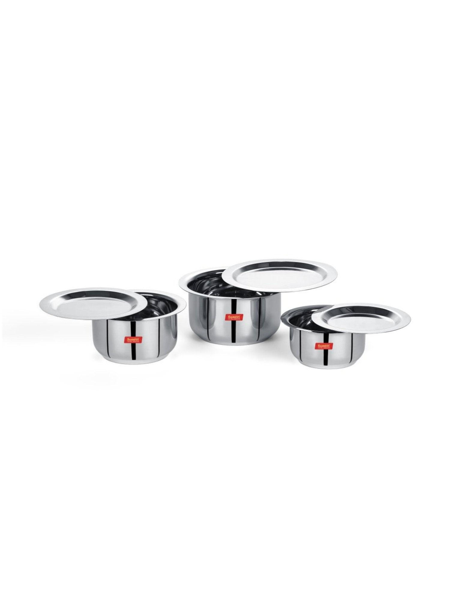 Sumeet S.S.Flat Bottom Induction&Gas Stove Friendly Tope Set of 3Pc with Lids(370ML,550ML,800ML)