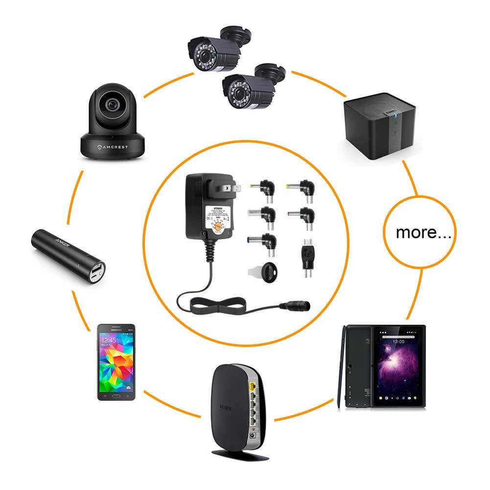 ZOZO 12W 3V 4.5V 5V 6V 7.5V 9V 12V Regulated Multi Voltage Switching Replacement Power AC Adapter for Household Electronics Routers Speakers CCTV Cameras Smart Phone USB Charging Devices