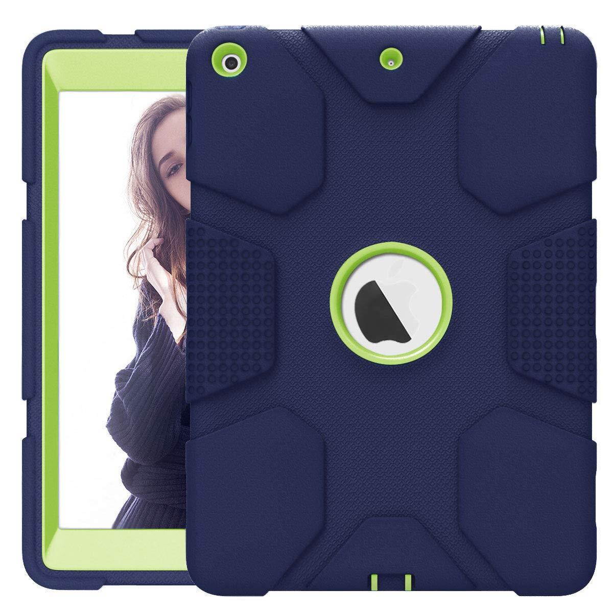 FastSun iPad 9.7 2018 6th Gen Case, Shockproof Dual Layer PC + TPU Synthetic Hybrid Silicone Rugged Slim Hard Bumper Protection Cover Child Case for Apple ipad 9.7 6th gen A1893 A1954 (Navy+Green)