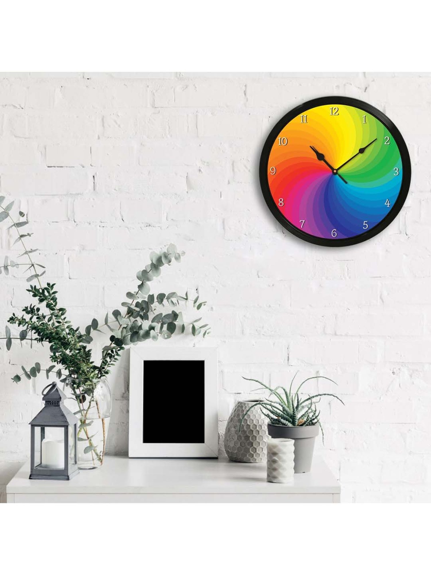 eCraftIndia Multicolor Designer Round Analog Black Wall Clock