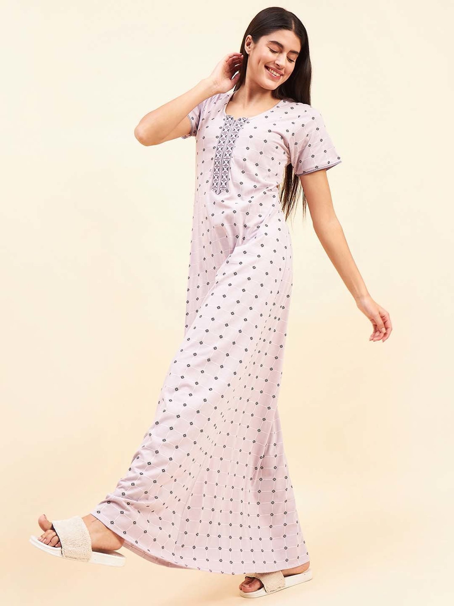 Sweet Dreams Lilac Cotton Printed Nighty