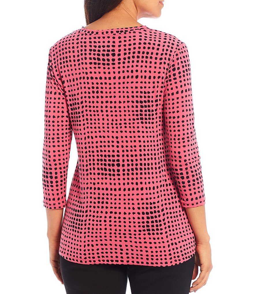 Investments 3/4 Sleeve Dot Print V-Neck Top