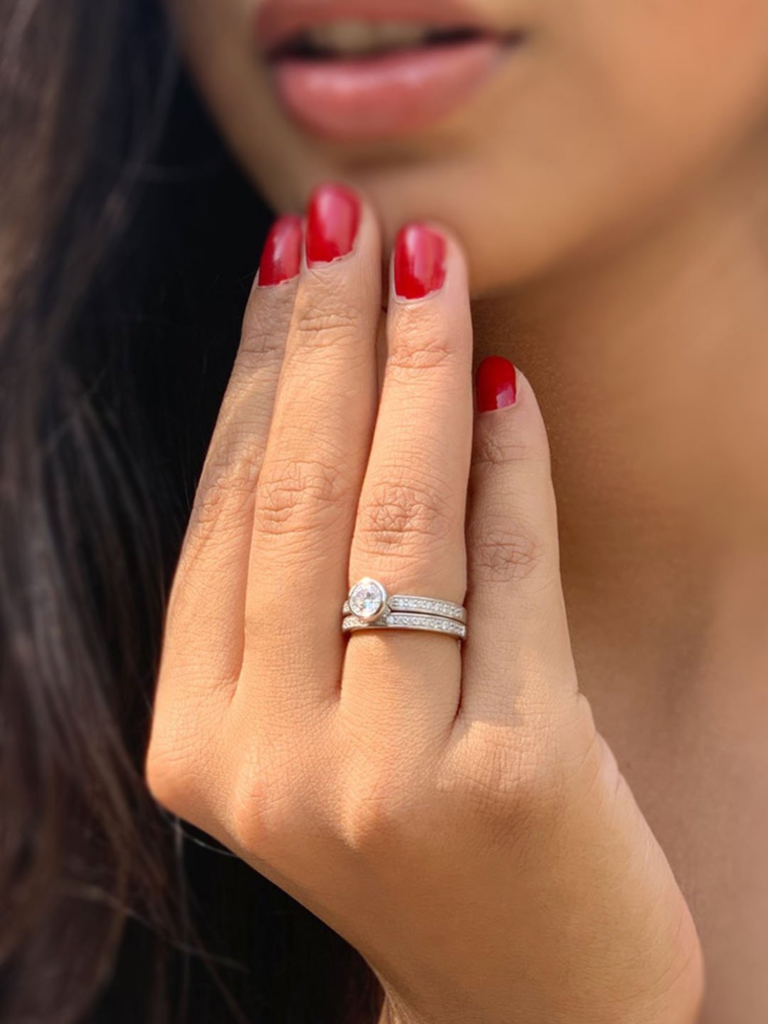 925 Silver 1 Carat American Diamond Solitaire Ring with Band Gift for Women & Girls