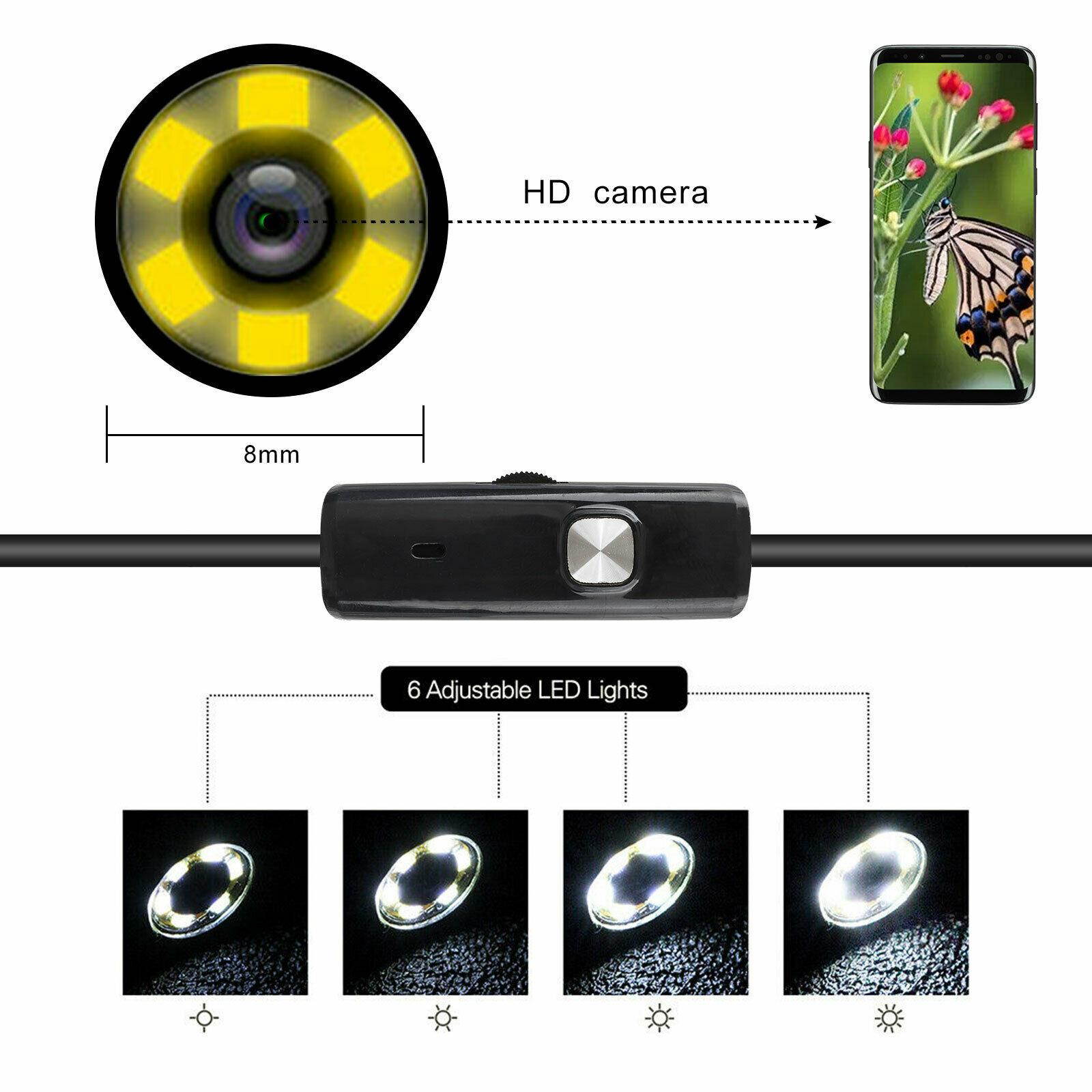 1m/2m 3in1 USB 6 LED Endoscope HD Cams Inspection Camera For iPhone Android iOS