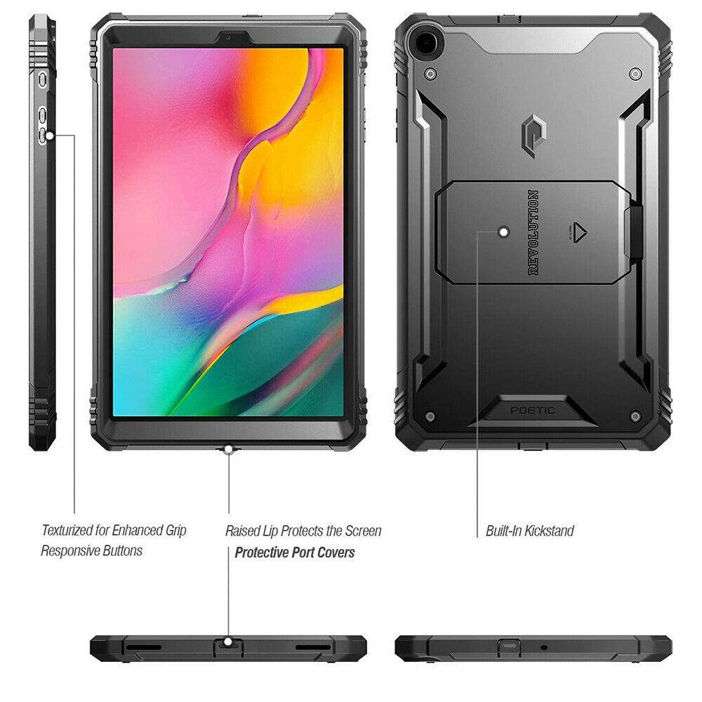 For Galaxy Tab A 10.1 Tablet Kickstand Case, w/Built-in-Screen Protector Black