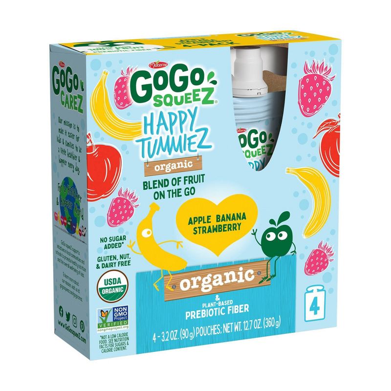 GoGo SqueeZ Happy TummieZ Organic Apple Banana Strawberry - 12.8oz/4ct
