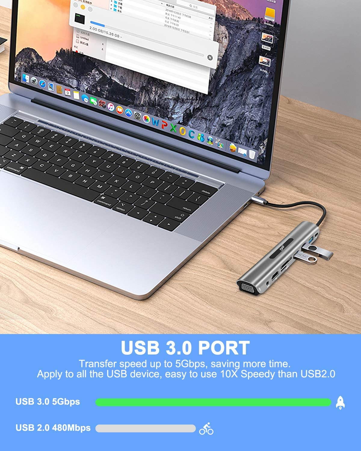 USB C Hub, USB C Dock,9 in1 USB C Docking Station Adapter with 4K HDMI, VGA, 100W PD, 4 USB Ports, SD TF Card Reader Multiport HDMI Dock for MacBook Pro/Air and USB-C Laptops