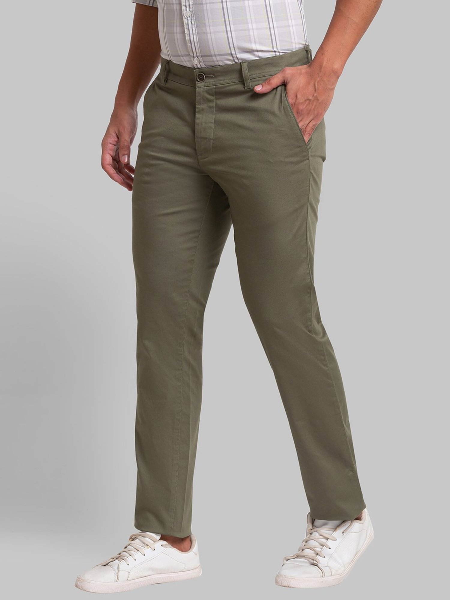 Parx Green Tapered Fit Trousers