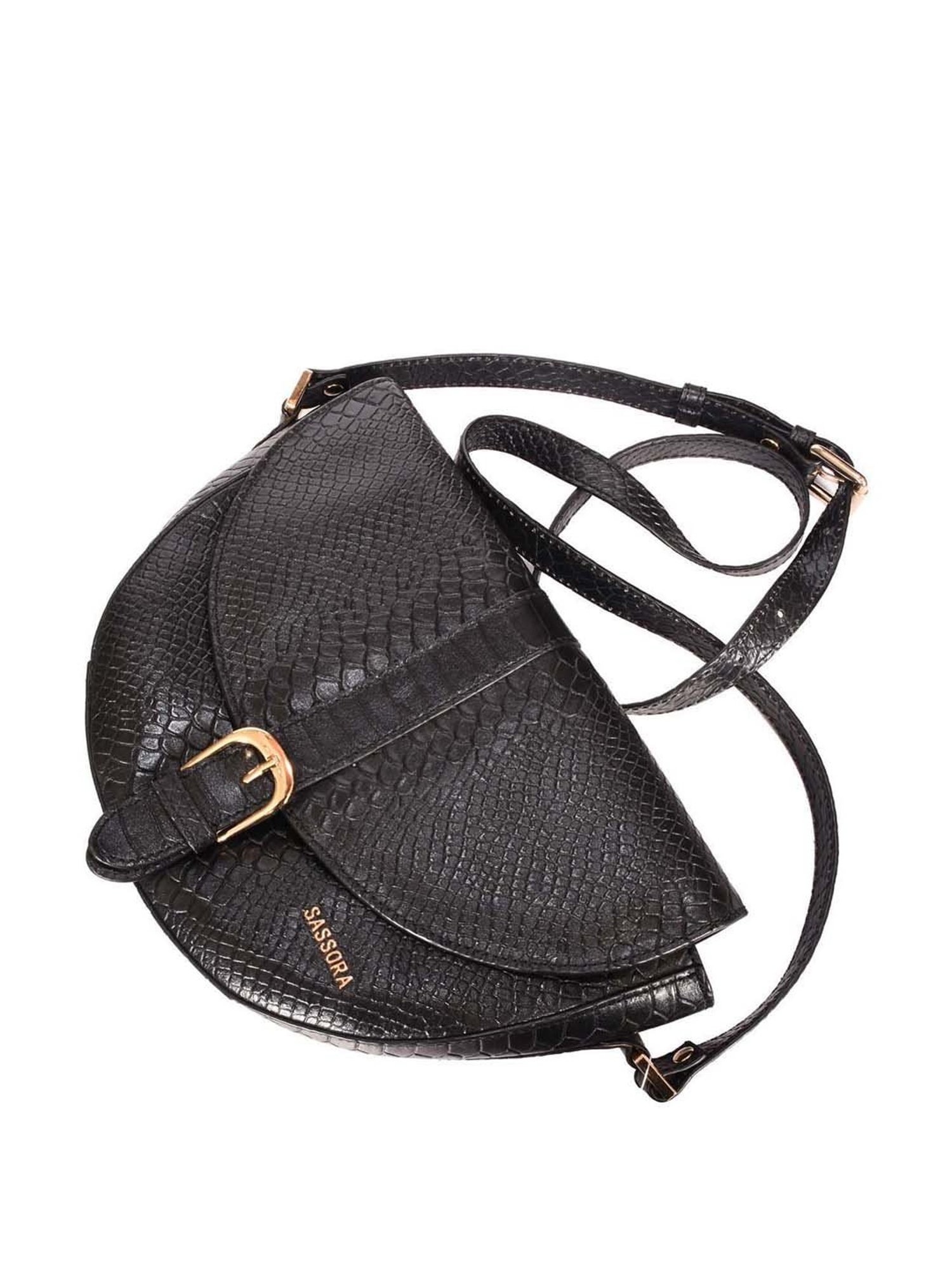 SASSORA Black Textured Medium Sling Handbag