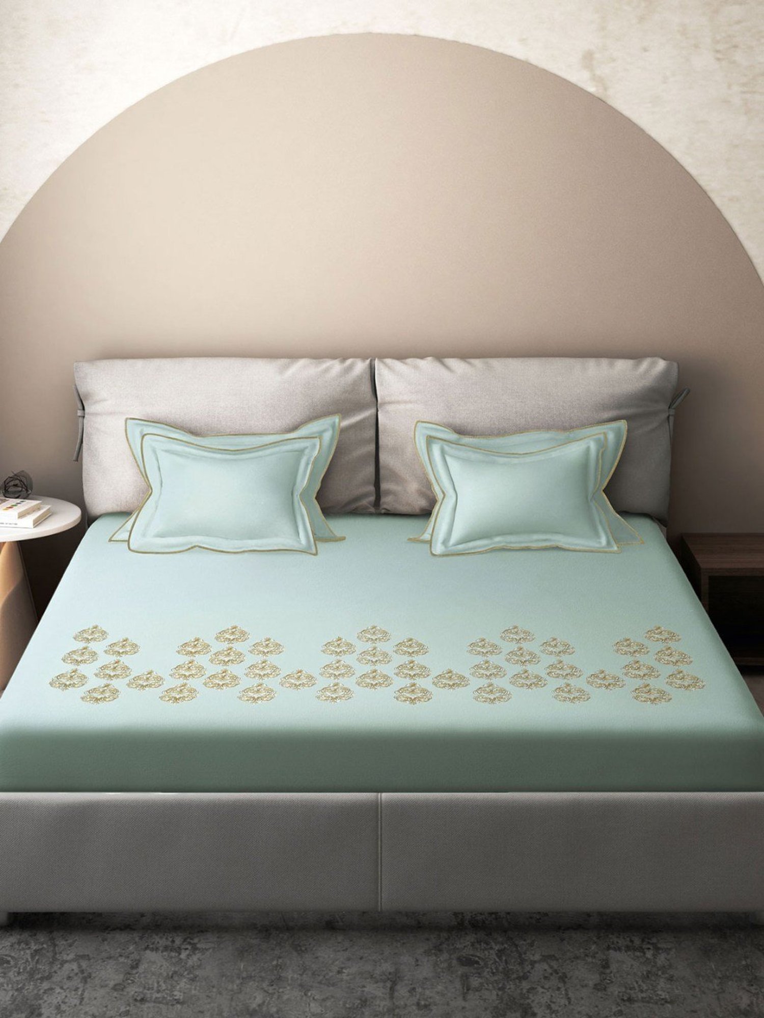 DDECOR Live beautiful Damask Frosty Mint 180 TC Cotton King Bed Sheet with 2 Pillow Covers