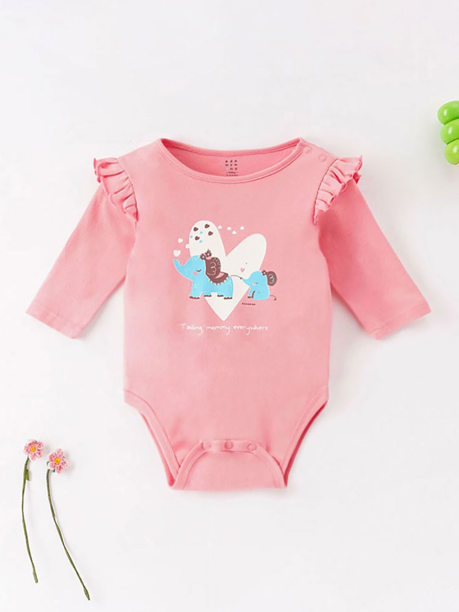 Ed-a-Mamma Baby Pink Printed Full Sleeves Bodysuit