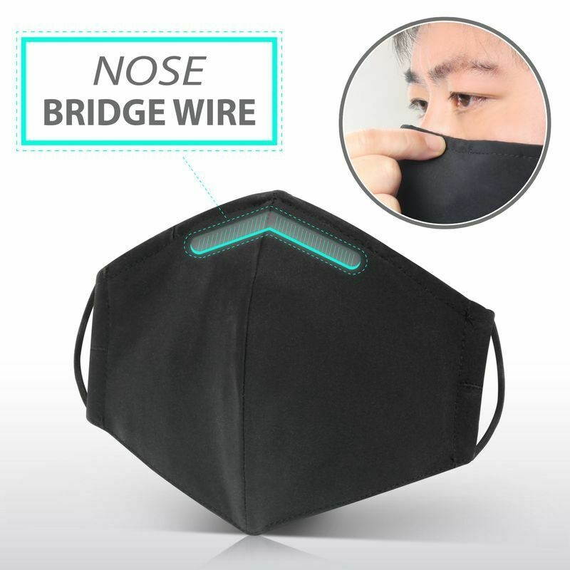 3x Cloth Cotton Face Mask Nose Wire Washable Reusable Men Women One Size Black