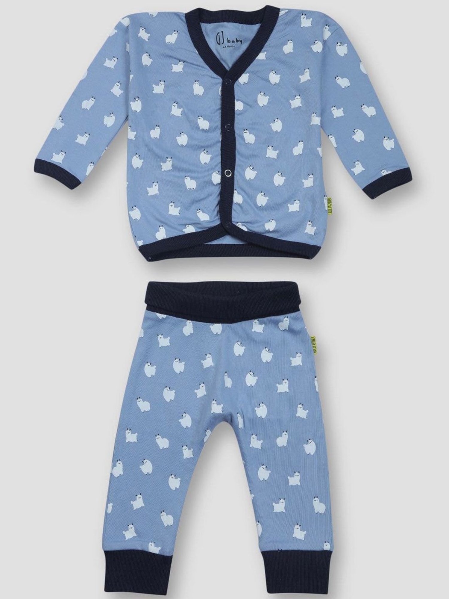 GJ baby Kids Blue Cotton Printed Full Sleeves T-Shirt Set