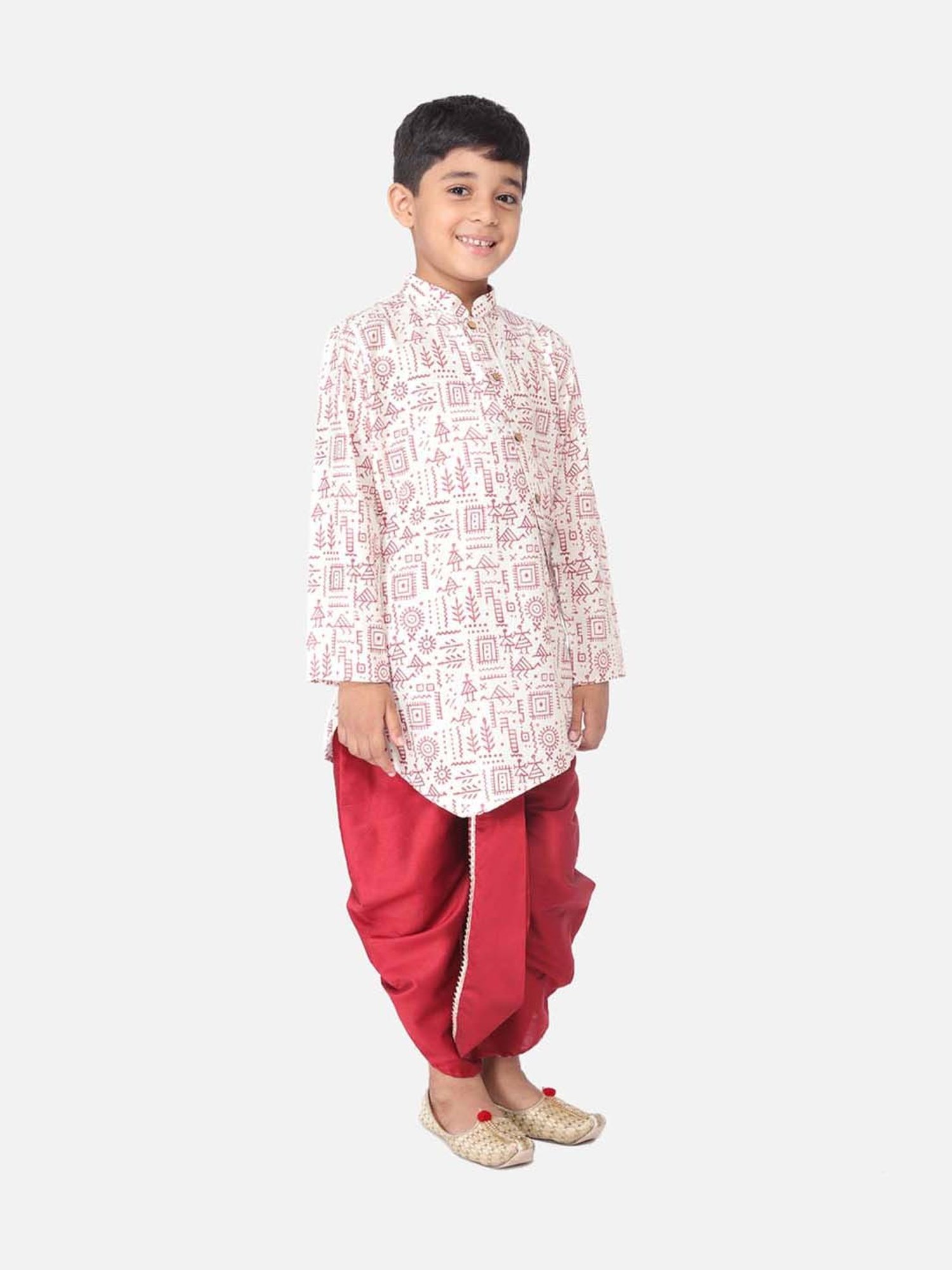 TABARD Kids Red & White Cotton Printed Kurta Set