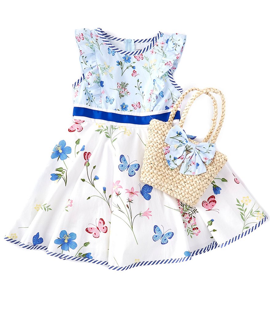 Rare Editions Little Girls 2T-6X Flutter-Sleeve Butterfly Floral Fit-And-Flare Dress