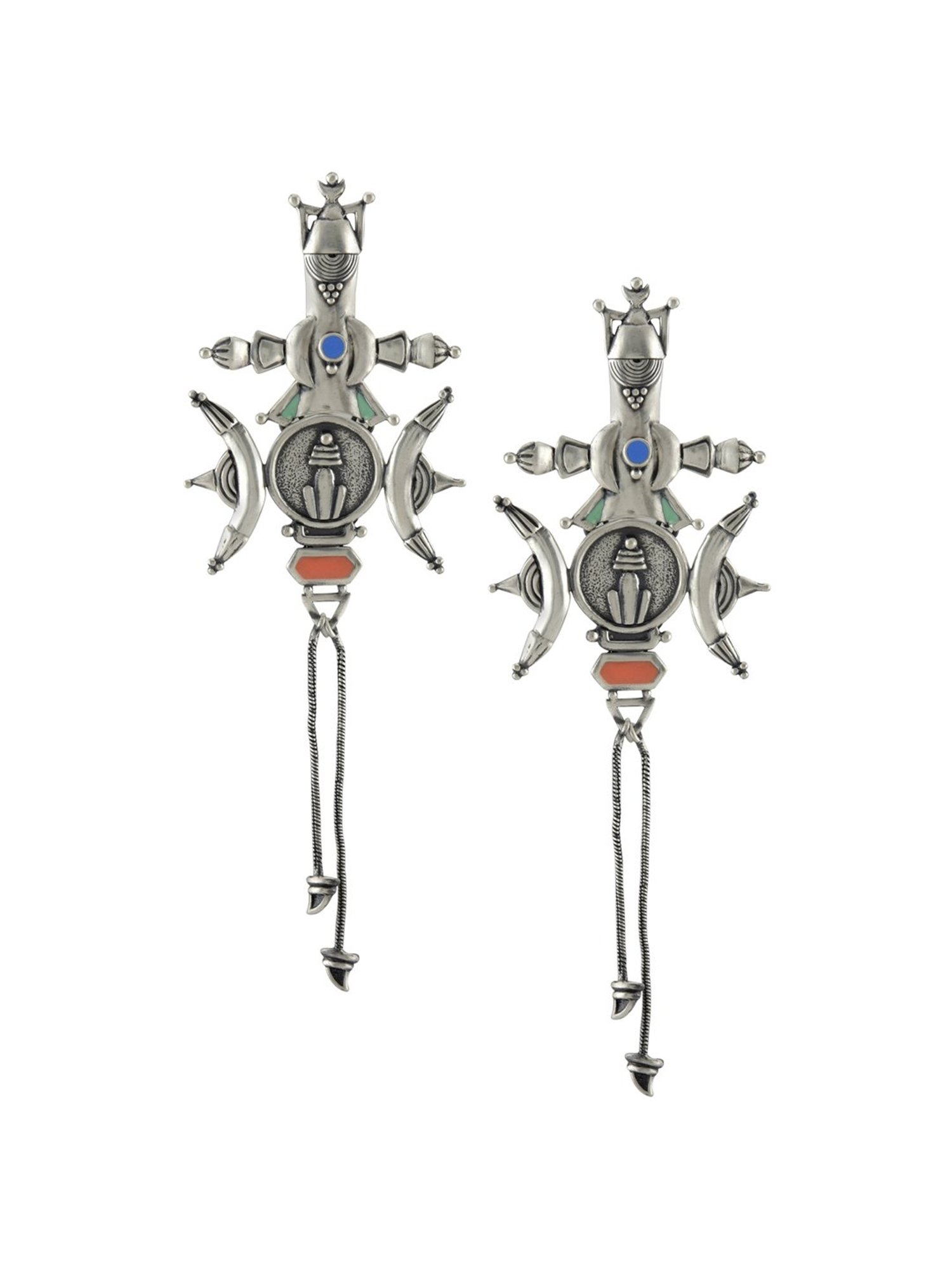 Tribe Amrapali Multi Enamel Chandrika Warrior Coin Danglers