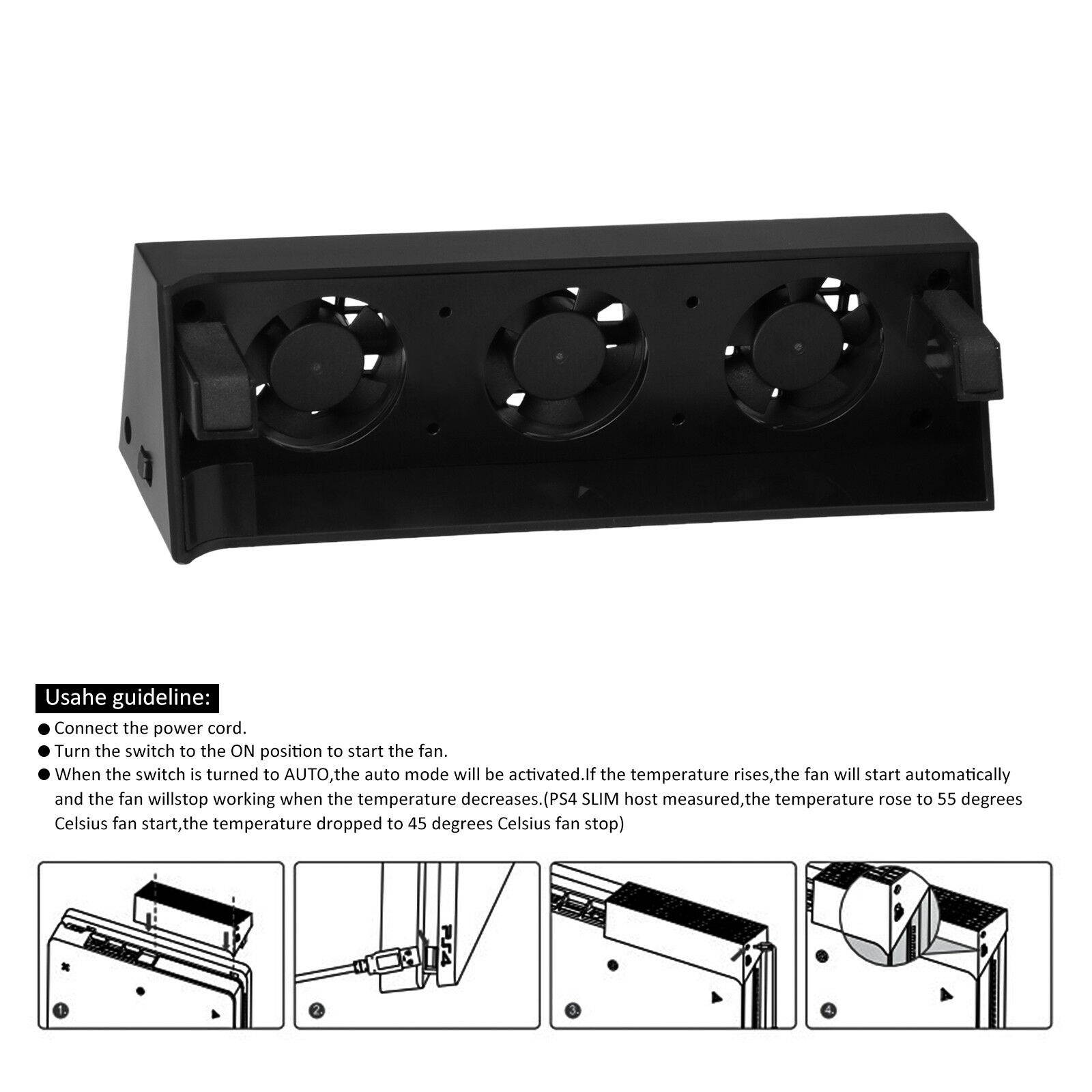 3 Fans Super Cooler Fan External Turbo Temperature Cooling Control for PS4 Slim