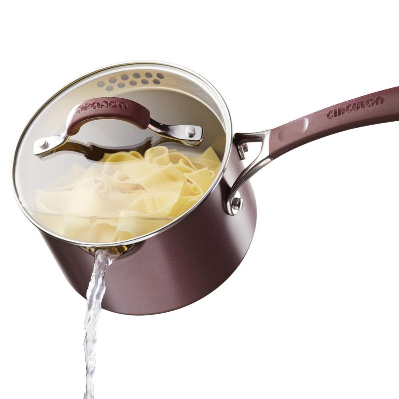 Circulon Innovatum 2qt Hard-Anodized Nonstick Covered Straining Saucepan with Pour Spouts Merlot