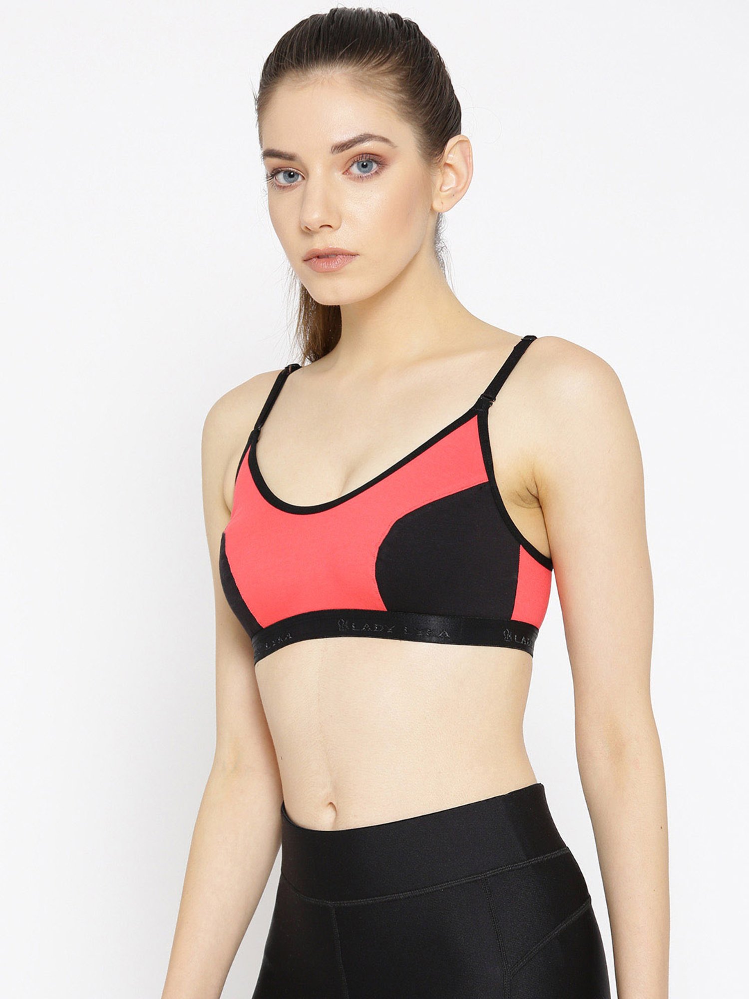 Lady Lyka Black & Plum Non Wired Non Padded Sports Bra