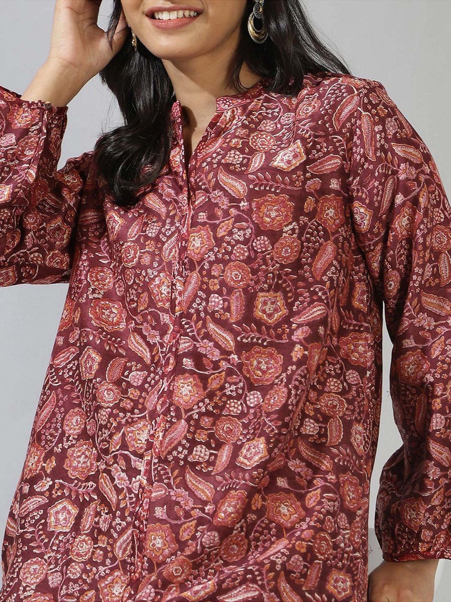 Fabindia Maroon Printed Tunic
