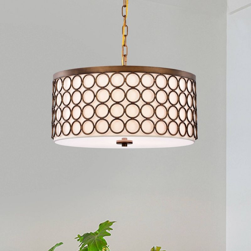 18" x 18" x 44" Tessa Drum Chandelier with Geometric Patterned Metal Frame Brown - Warehouse Of Tiffany