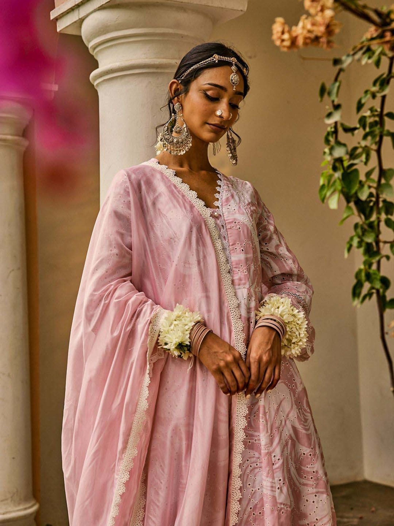 Heeposh Pink Cotton Embroidered Kurta Pant Set With Dupatta