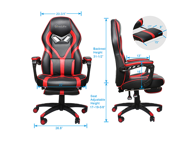 Gaming Chair, Racing Style Computer Desk Chair Padded Armrests Ergonomic Lumbar Support Adjustable Height