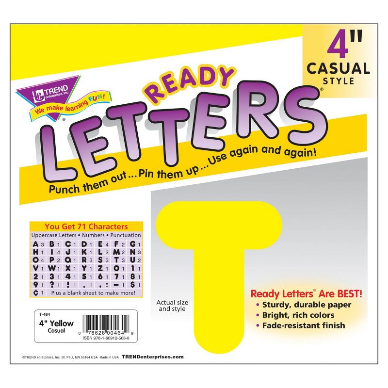 6pk 4" Casual Uppercase Ready Letters Yellow - TREND