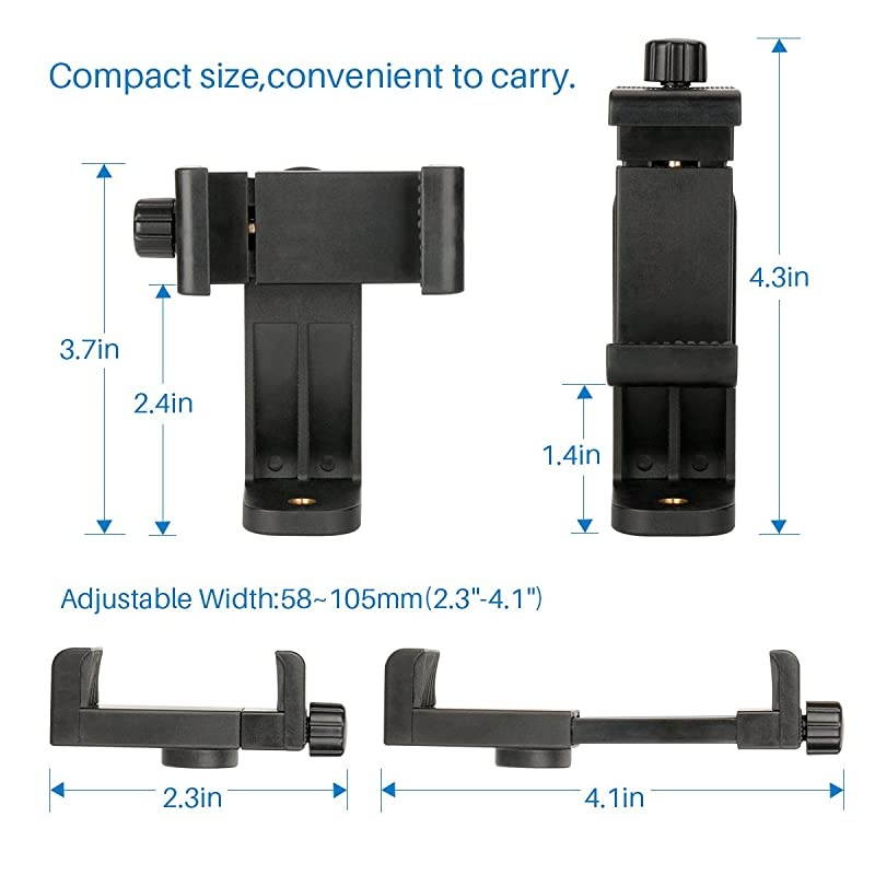 Phone Tripod Mount AdapterVertical Bracket Smartphone HolderCell Phone Clip Clipper Sidekick 360 Degree Smartphone Video Tripod Clamp Compatible for iPhone Xs X 7 Plus Samsung Android