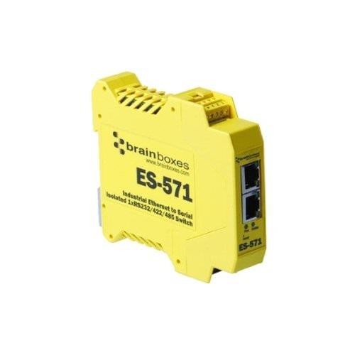 Brainboxes ES-571 Brainboxes Es-571 Industrial Isolated Ethernet to Serial + Switch - 1 x Network (RJ-45) - 1 x Serial Port - Fast Ethernet - Rail-mountable