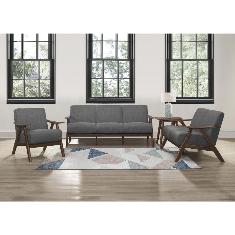 Lexicon 1138GY-3 Damala Collection Retro Inspired 3 Seat Living Room Sofa Couch, Polyester Fabric, Walnut Frame, Gray